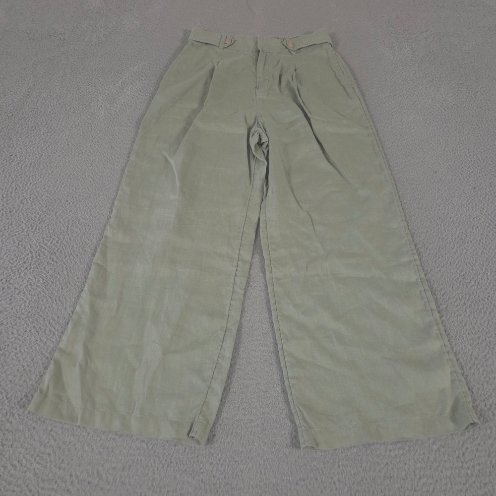 Nicole Miller Pants Womens 4 Sage Wide Leg 100% Linen Pleated High Rise Trousers